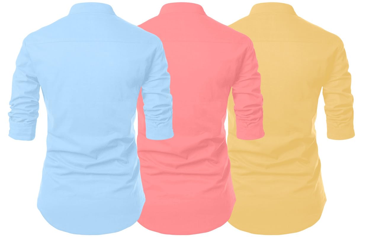 Finivo Fashion MenS Cotton Blend Regular Fit Solid Casual Kurta Shirt Pack Of 3