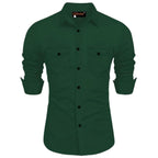 Rebelify Double Pocket With Flap Men Cargo Cotton Shirt Bottle Green