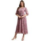 Preneum WomenS Maxi Fit & Flare Print Georgette Regular Sleeves Casual |Long Gown For Women |Latest Style |Festival & Occasion 