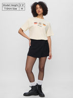 The Souled Store Gilmore Girls: Coffee Cups Women and Girls Short Sleeves Round Neck Off White Graphic Printed Cotton Oversized