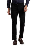 Turtle Men Cotton Stretch Ultra Slim Fit Solid Black Casual Trouser