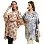 Tee Projekt Casual Crepe Kimino Sleeves Women'S Kaftan Dress Ll Kaftan Casual & Everyday Kurta (Pack Of 2) Green-Blue