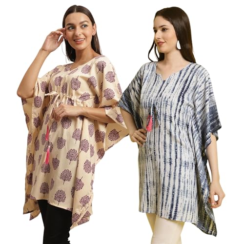 Tee Projekt Casual Crepe Kimino Sleeves Women'S Kaftan Dress Ll Kaftan Casual & Everyday Kurta (Pack Of 2) Green-Blue