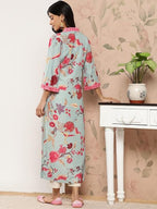 Varanga Women'S Blended Relaxed Fit Floral Printed Sequinned Detail A-Line Kurta ??Elegant And Stylish Ethnic Wear