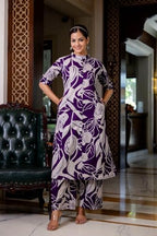 ANNI DESIGNER Womens Rayon Viscose Straight Printed Kurta with Palazzo (Diboli Begani_XL_Begani_X-Large)