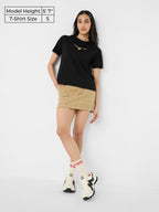 The Souled Store Harry Potter: Golden Snitch Women and Girls Short Sleeves Round Neck Black Embroidered Cotton Relaxed Fit T-Shi