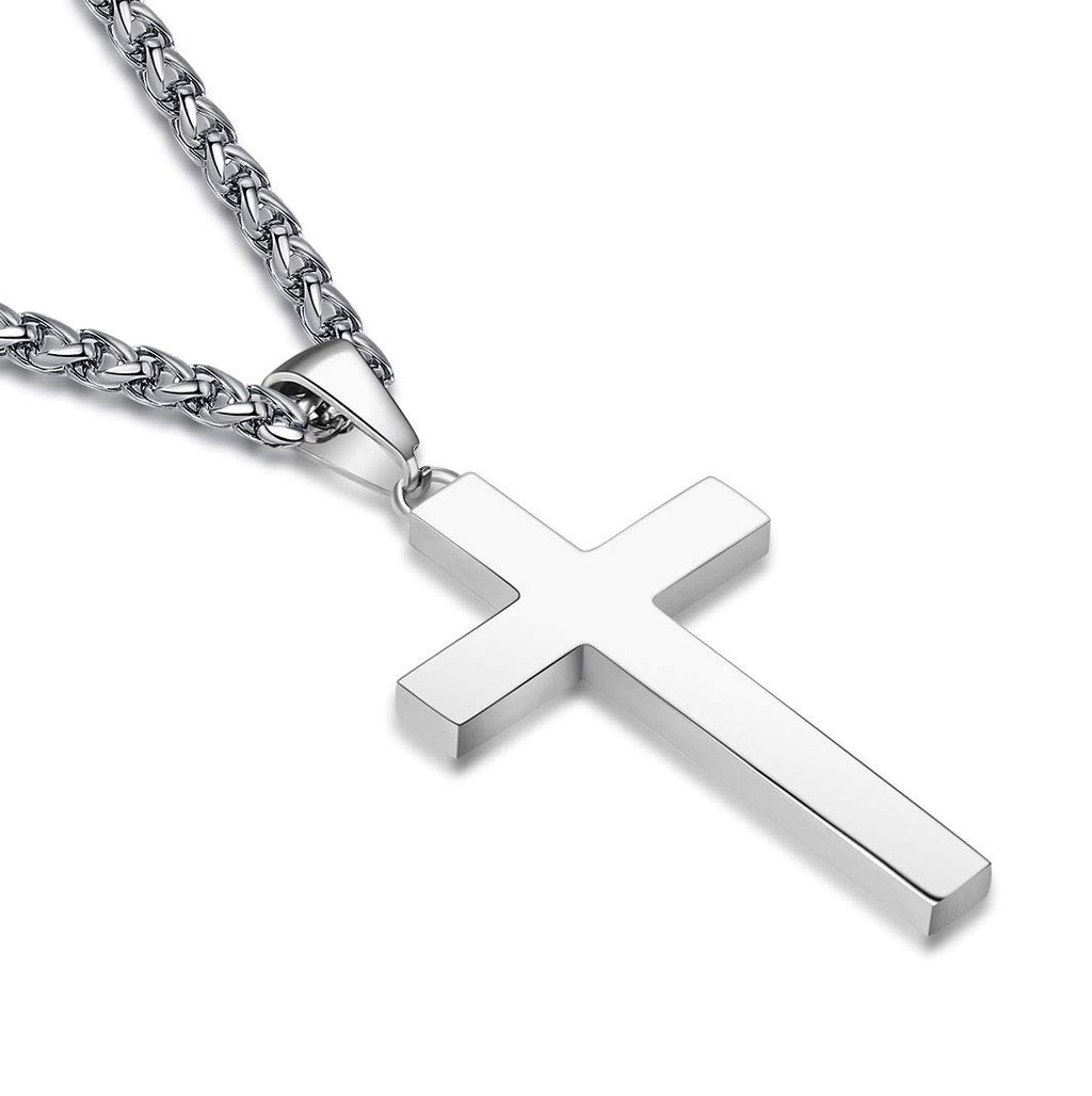 P. BLAKE Silver Cross Necklace for Men, Stainless Steel Cross Pendant Chain Christian Religious Jewelry Valentine Christmas Gift