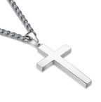 P. BLAKE Silver Cross Necklace for Men, Stainless Steel Cross Pendant Chain Christian Religious Jewelry Valentine Christmas Gift