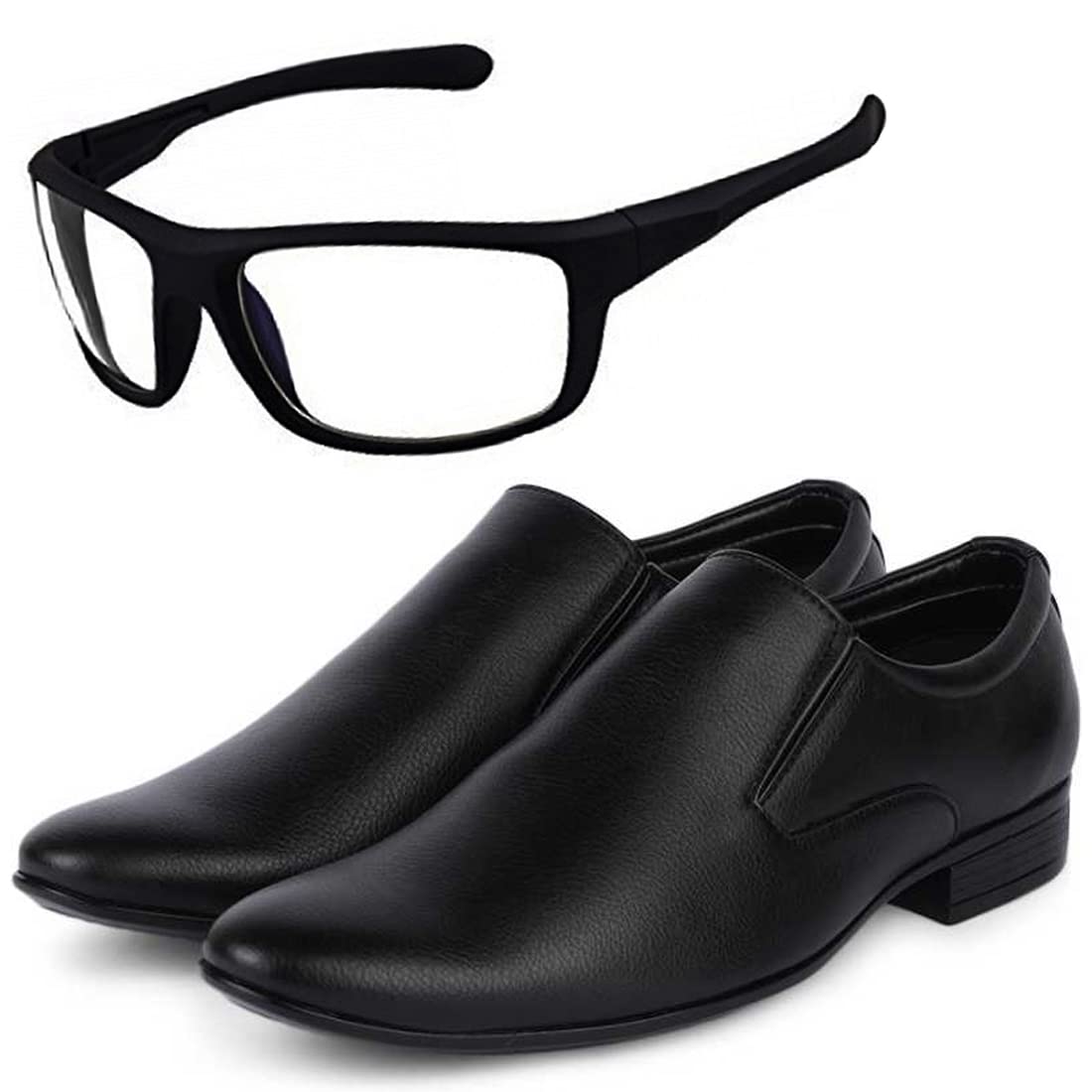 Vitoria Stylish Mens Synthetic Leather Black Formal Shoes with Free Unisex White NV Sunglasses/Office Shoes/Suit Shoes/Dress Sh 9