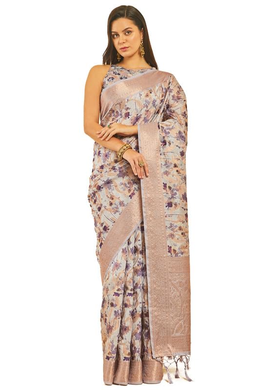 Soch Women Jacquard Weave Chanderi Floral Print Saree