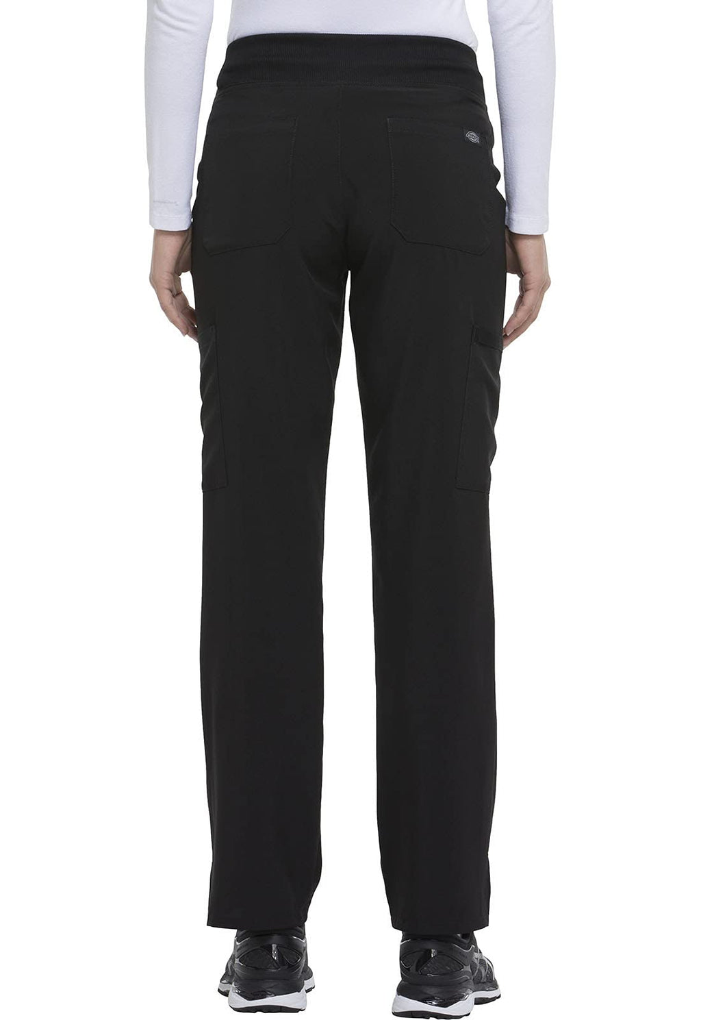 Dickies Women's Scrub Pants Natural Rise Tapered Leg Pull-On Bottoms with 7 Pockets and Knit Waistband DK005T, M Tall, Black