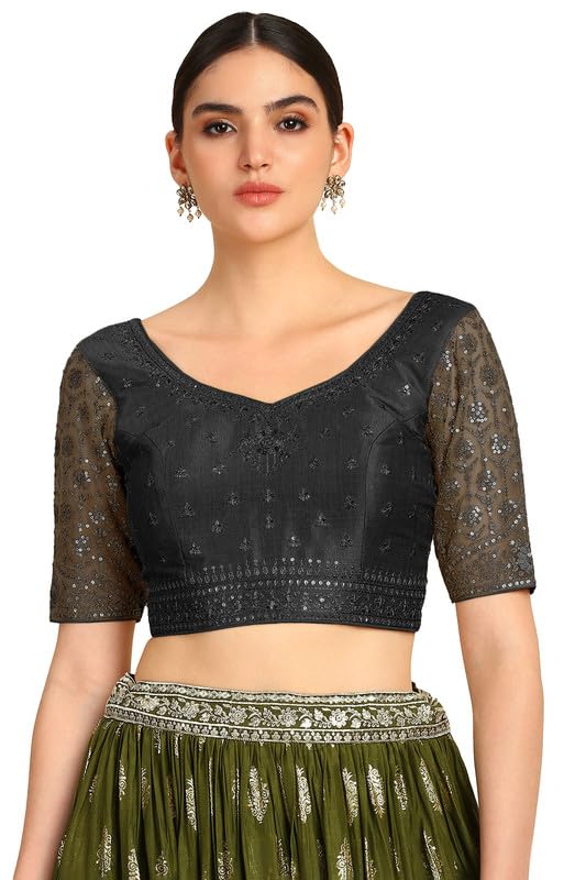 Soch Women Zari Embroidery Silk Blend Padded Blouse with Sequins