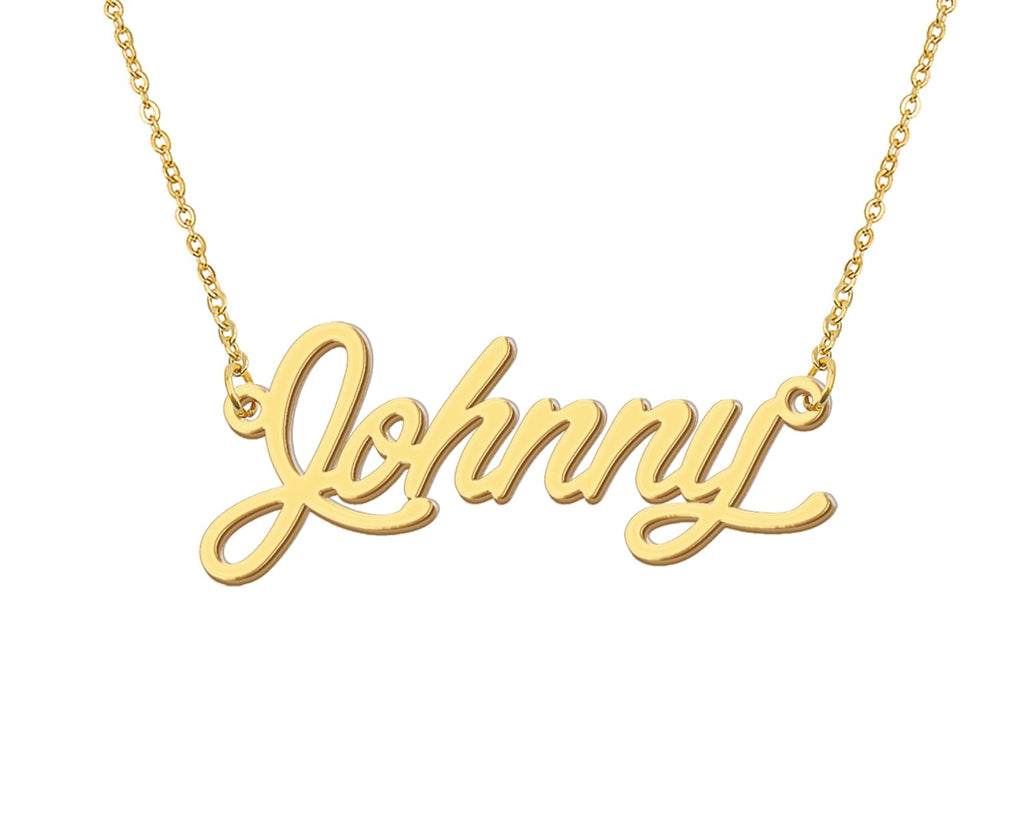 Aoloshow 18k Gold Plated Johnny Name Pendant Necklace Stainless Steel Initial Necklace Mens Jewelry for Christmas