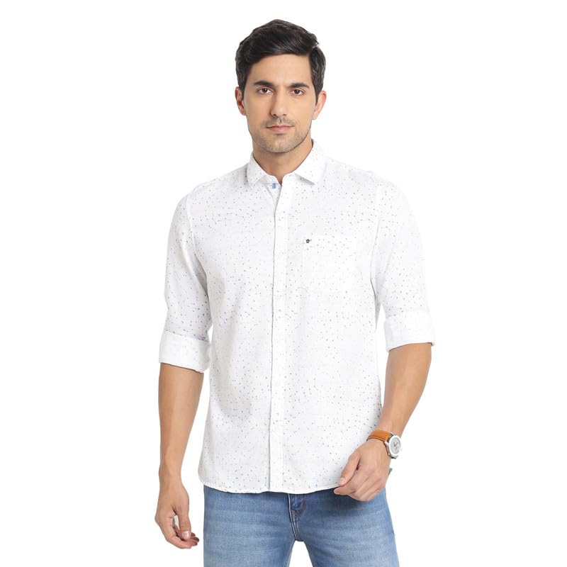 Turtle Men Pure Cotton White Printed Slim Fit Casual Shirts