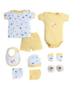 BUMZEE Baby Girls Cotton Half Sleeves Gift Set Yellow & White - 0-3 Months (Peb10581-ylw)