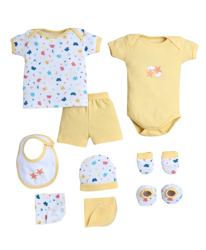 BUMZEE Baby Girls Cotton Half Sleeves Gift Set Yellow & White - 0-3 Months (Peb10581-ylw)