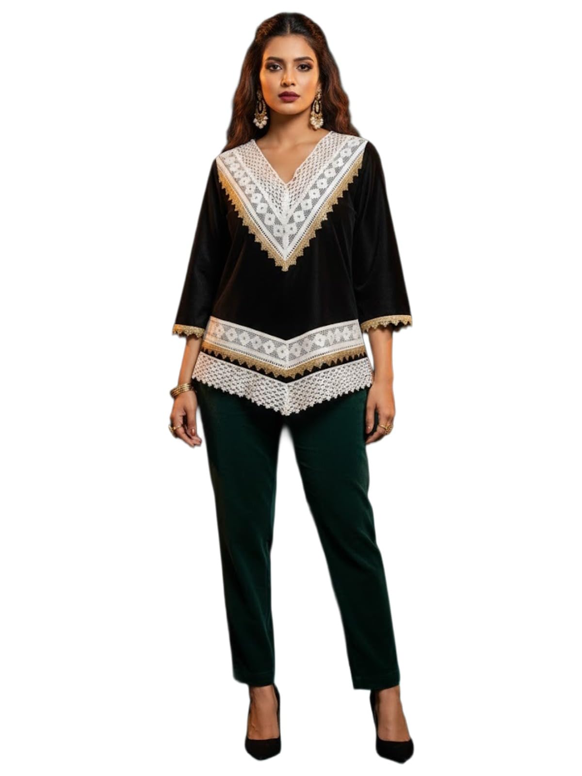 Anni Designer WomenS Velvet A-Line Solid Kurta (Mandari Black_Xl_Black_X-Large)