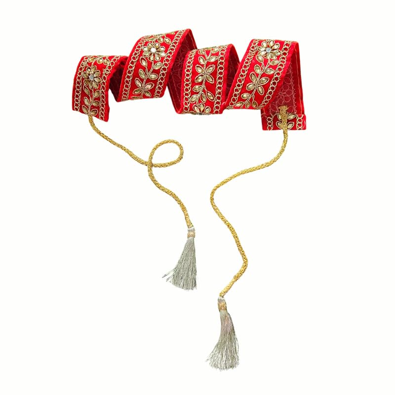 The Cool Grandmom Red Traditional Stone Work Velvelt Fabric Waist Belt For Women | Adjustable With String For Perfect Fit | Size 36