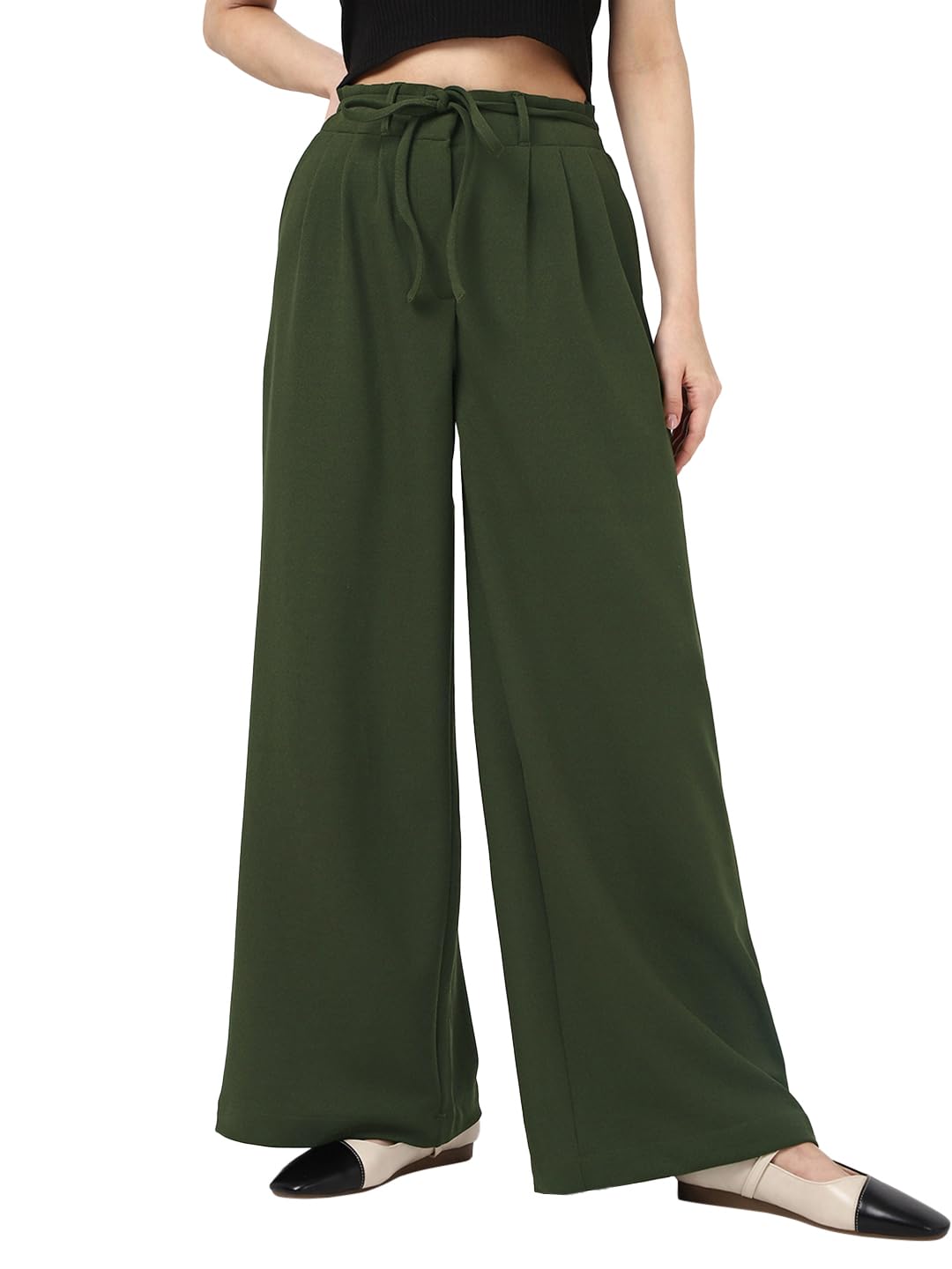 Bewakoof Womens Solid Regular Fit Poly Spandex Pant_662085_Green_32