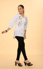 WomenS Embroidered V-Neck Tunic Top | Voscos Rayon 3/4 Balloon Sleeves Tunic For WomenS | Floral Design Casual Wear Top (In, A