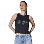 OM SAI LATEST CREATION Crop Tops for Women || Ribbed Solid Chest Printed Crop Top for Girls || Text & Hart Print with Round Neck
