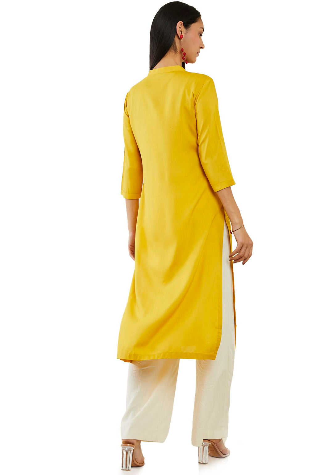 Soch Women Mustard Rayon Embroidered Kurta