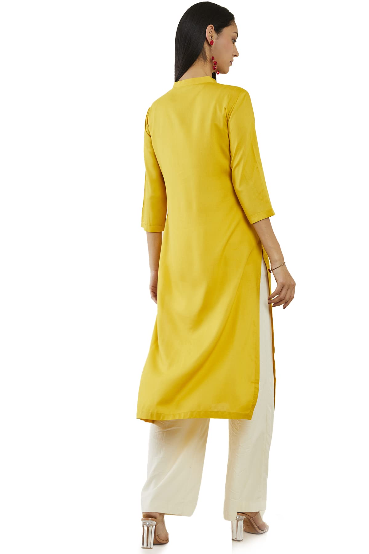 Soch Women Mustard Rayon Embroidered Kurta