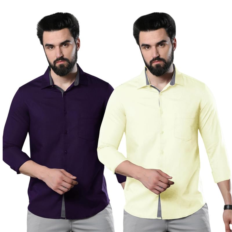 Pinkmint Shirt for Men | Cotton Long Sleeve | Spraed Collar Summer Shirt (Pack of 2)