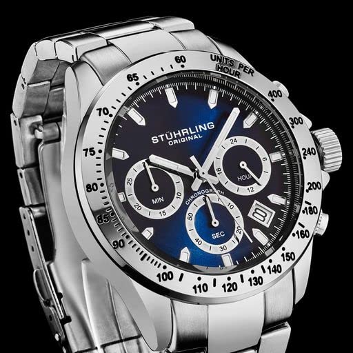 Sthrling Original Mens Chronograph Watch Stainless Steel Bracelet with Screw Down Crown and Water Resistant to 100 M. Analog Dia