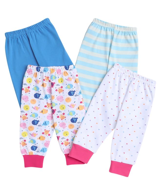 BUMZEE Blue & White Full Length Girls Pyjamas Pack of 4 Age - 3-6 Months (Peb8830B-blu.wht)