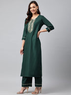 Gosriki Women'S Cotton Blend Straight Solid Kurta With Palazzo & Dupatta (Vtm