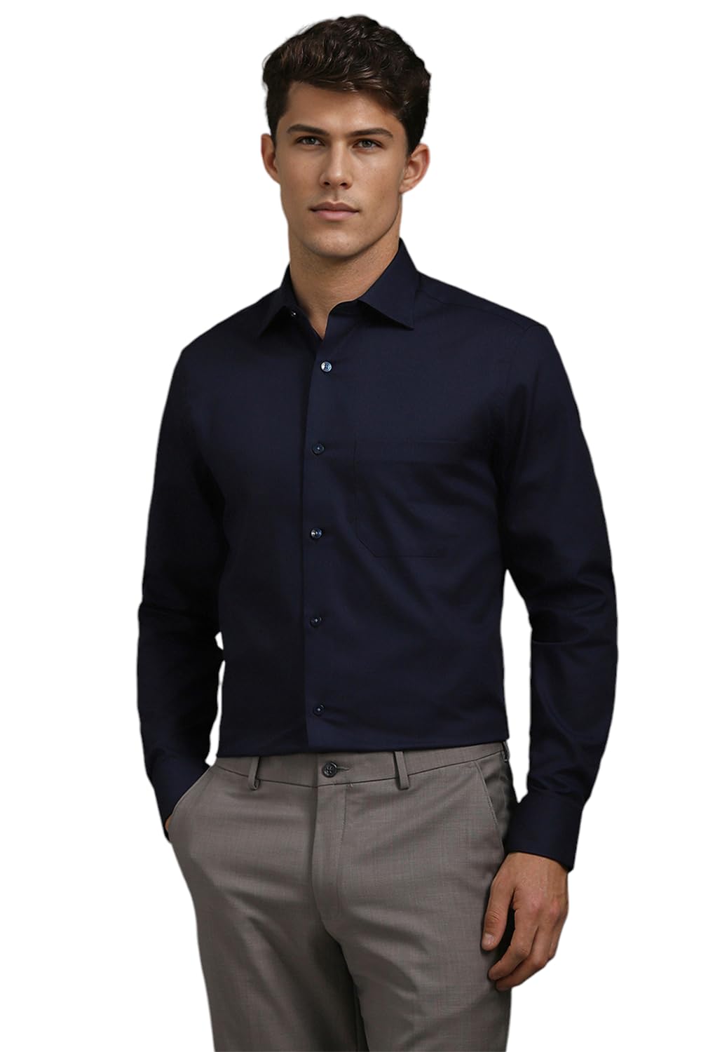 Louis Philippe Cotton MenS Solid Classic Fit Shirt (Lpsfmclp914626_Navy, 40