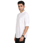 Turtle Men 100% Cotton White Printed Slim Fit Casual Kurta Shirt