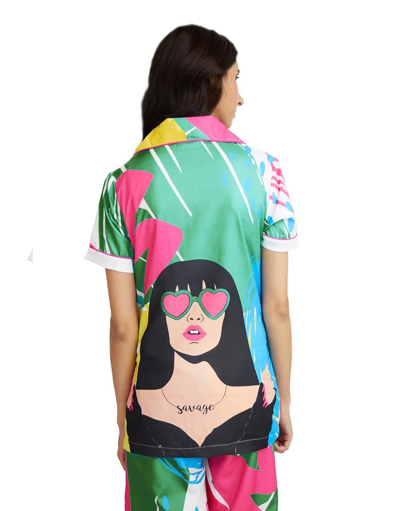 Noble Monk Women Night Suit Set Multicolor Graphic Print