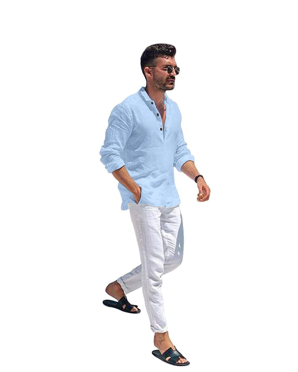 Bellstone Mens Solid Regular Fit Shirt (KURTA1600_Sky Blue_M)