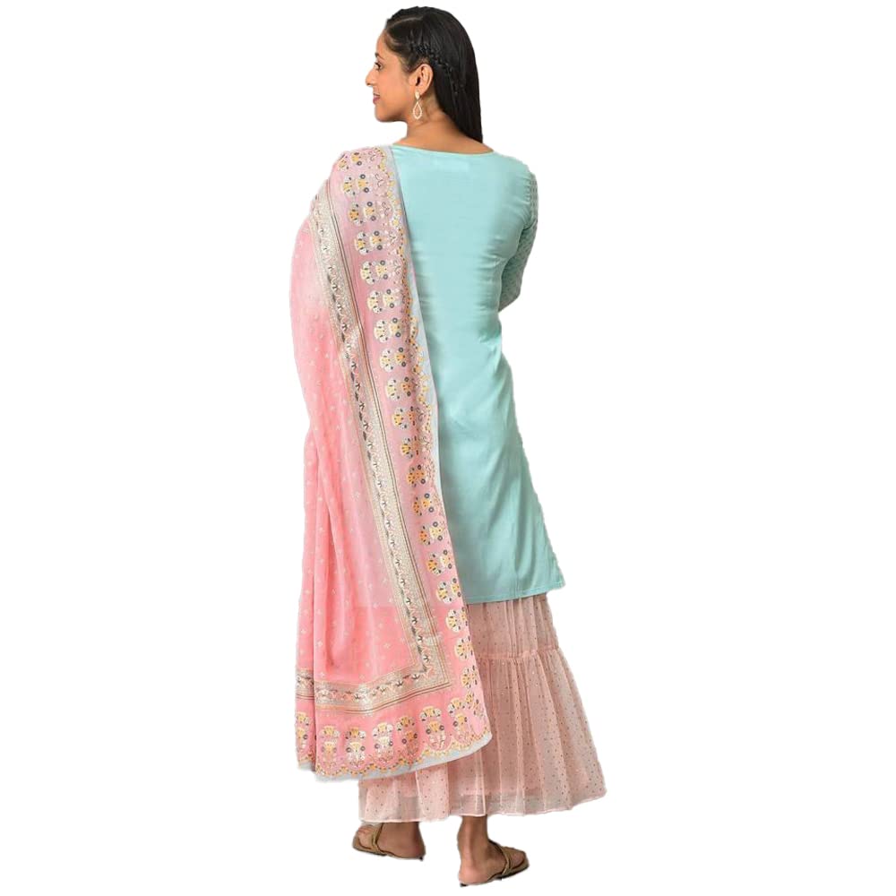 Aurelia Blue Floral Printed Foil Blend Kurta Dupatta Bottomwear