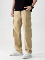 Indoprimo MenS Cotton Blend Trousers Cargo Style With Drawstring Both Side Pockets Solid Pattern Regular Fit And Long Length Cr