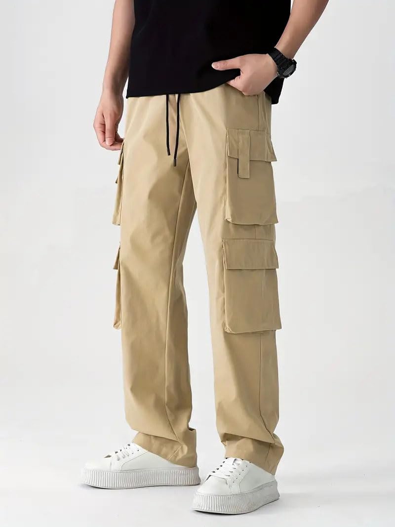 Indoprimo MenS Cotton Blend Trousers Cargo Style With Drawstring Both Side Pockets Solid Pattern Regular Fit And Long Length Cr