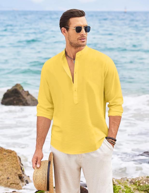 Finivo Fashion MenS Solid Cotton Blend Short Kurta With Mandarin Collar | Casual Ethnic Full Sleeve Kurta For Daily, Festive, An