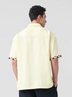 The Souled Store Oversized Shirt: Scenic Men and Boys Short Sleeves Collared Neck Button Front Off White Embroidered Cotton Over