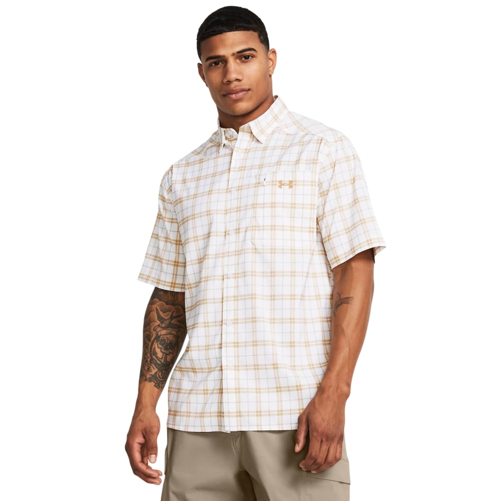 Under Armour Men's Drift Tide 2.0 Plaid Short-Sleeve T-Shirt, (201) Brownstone/White/Brownstone, X-Large