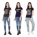 Preneum Womens Cotton Regular Fit Latest Graphic Stylish Printed Short Sleeves Casual T-Shirt || Trendy & Styling (Pack 3), Bla