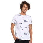 Bewakoof Mens All Over Printed 100% Cotton T-Shirt - Regular Fit, Round Neck, Half Sleeves White