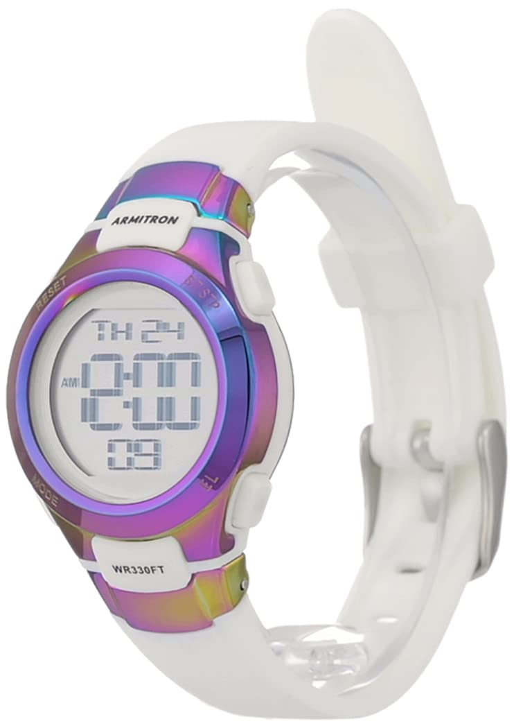 Armitron Sport Women's Digital Chronograph Resin Strap Watch, 45/7012, White/Iridescent Rainbow