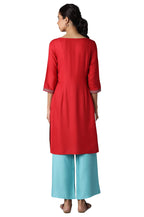 Aure Collection by Aurelia Red Solid Ethnic Kurta with Light Teal Straight Palazzo