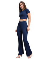 Anni Designer Women'S Rayon Viscose Solid Top & Flared Trousers Set (Sumaira Blue_Xl_Blue_X-Large)