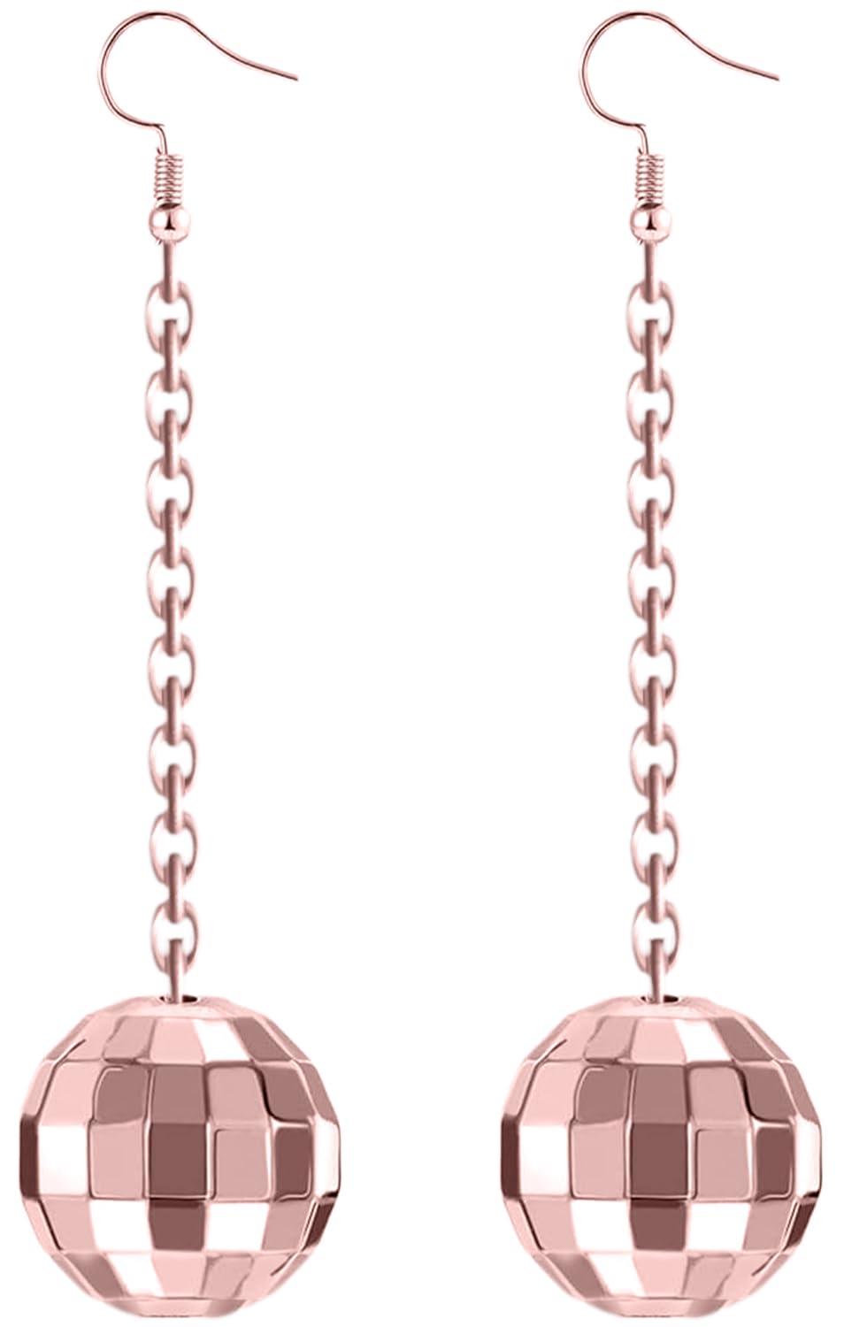 Rave Envy Disco Ball Earrings for Women - 70's Halloween Earrings Women's Costume Accessories - Choice of Color (Rose Gold)