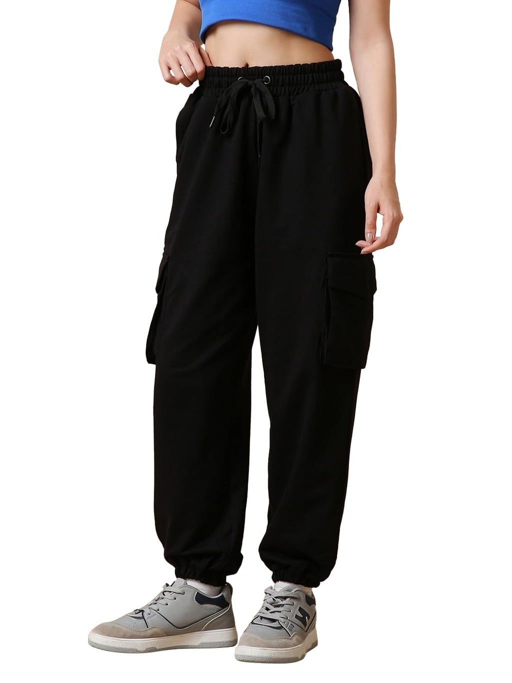 Bewakoof Air 1.0 Womens Solid Super Loose Fit Mid Rise Joggers_585678_Black_S