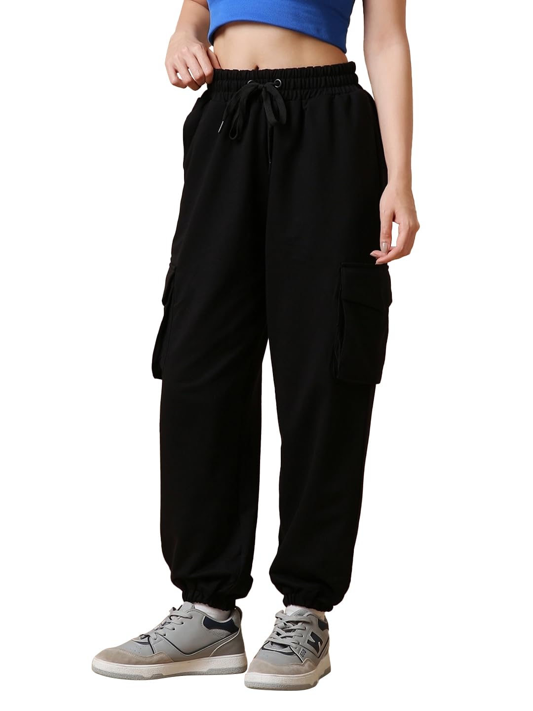 Bewakoof Air 1.0 Womens Solid Super Loose Fit Joggers_585678_Black_L, Mid Rise