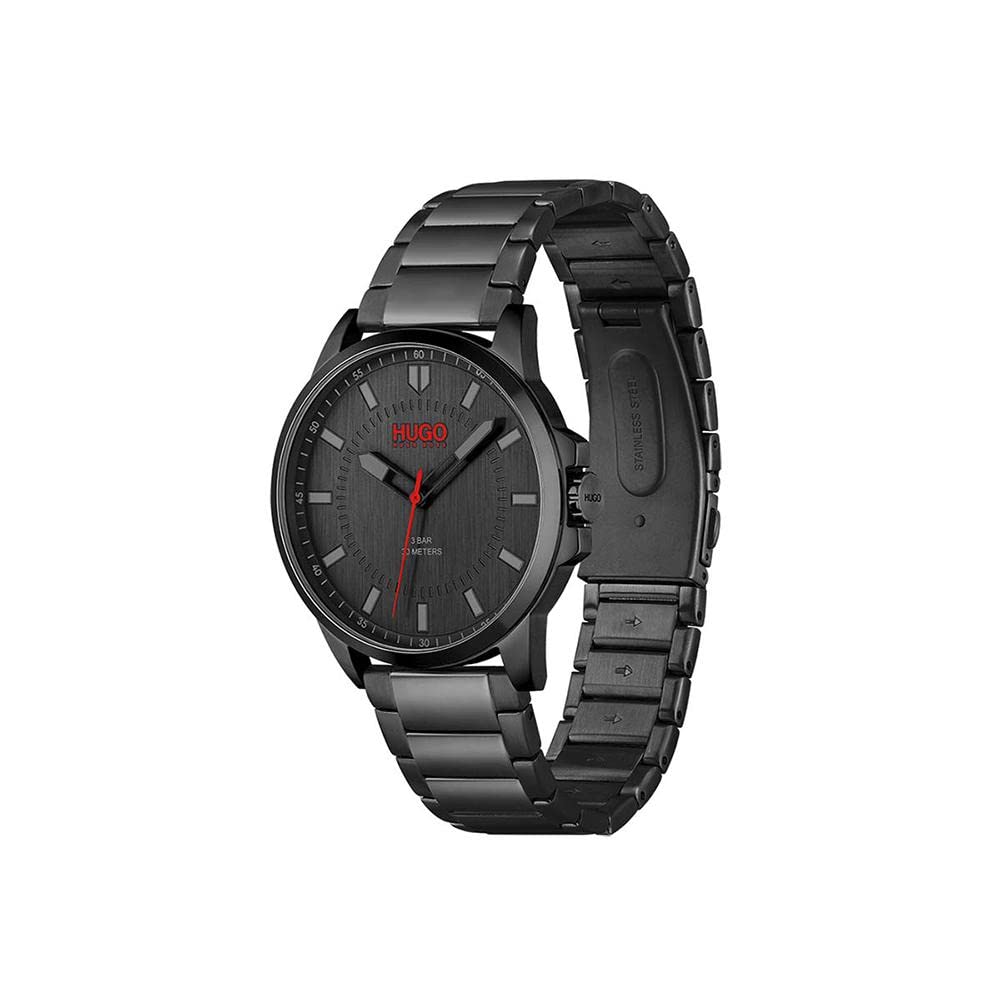 HUGO #First Men's Quartz Stainless Steel and Link Bracelet Casual Watch, Color: Black (Model: 1530187)